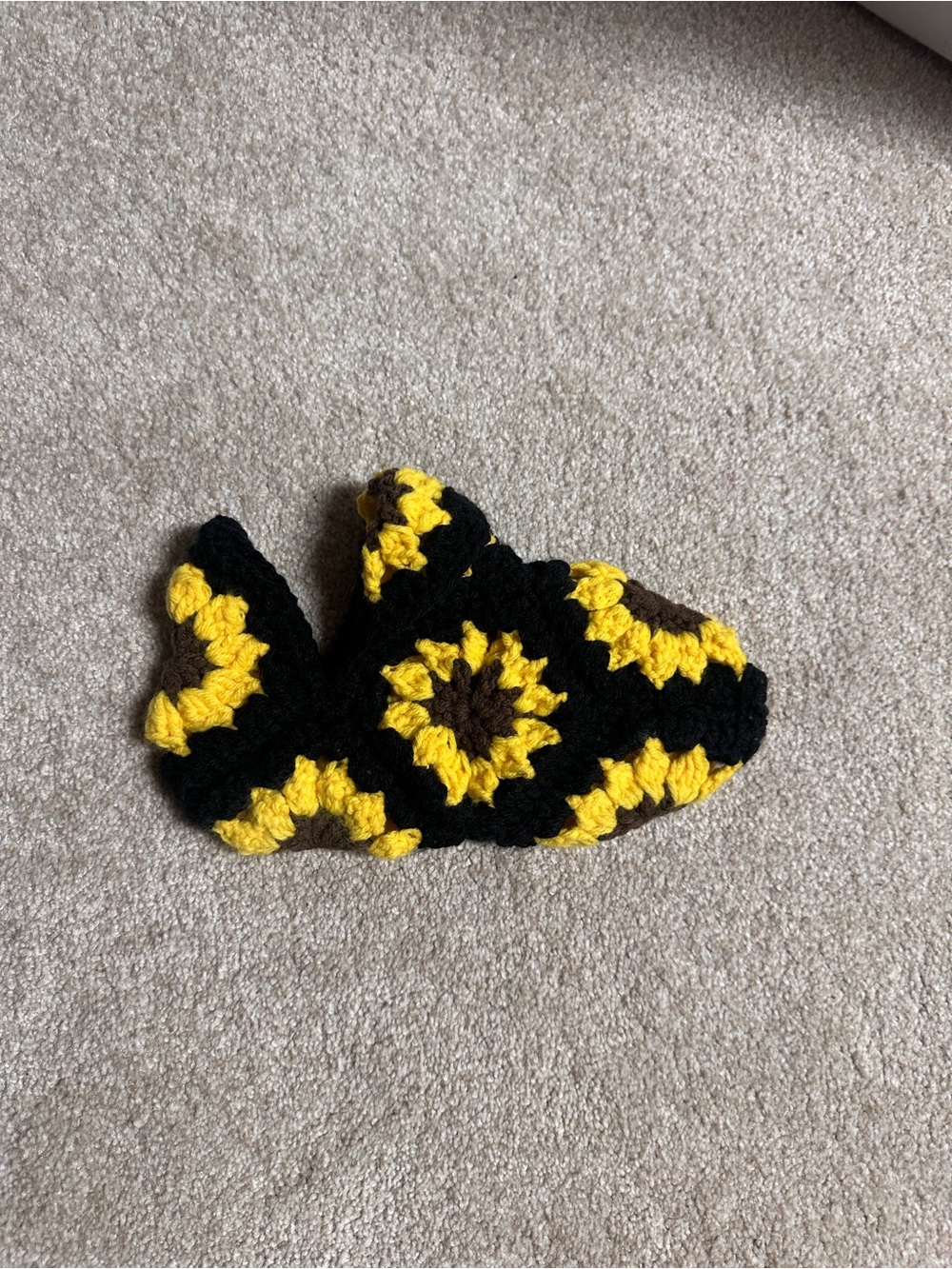Handmade Crochet Sunflower Slippers in Black & Yellow